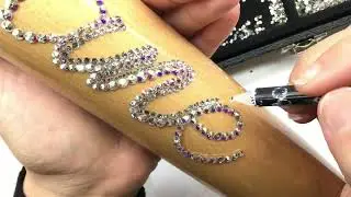How to outline Crystal Rhinestone text for that extra dimention 😍💎✨💖#diy #craft #nailart #fyp