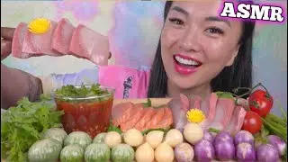 ASMR SASHIMI PLATTER *HAMACHI + SALMON + FRESH VEGGIES (EATING SOUNDS) NO TALKING | SAS-ASMR