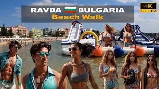 🏖 Walking central Beach Ravda 🏄 🇧🇬 Bulgaria - Summer  2024  - 4 K