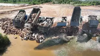 Fantastic Skill Filling Mountain Stone Project By KOMATSU Dozers Show Pushing Performance With Dump