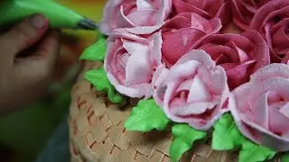 Basket cake with cream flowers | master class