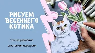 Урок по рисованию спиртовыми маркерами "Весенний котик"