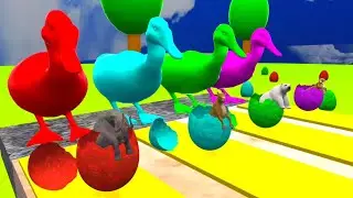 Giant Ducks Cartoon | Cow 🐄 Tiger 🐅 Elephant 🐘 Bear 🐨 | Kids Cartoon | Wild Animal | Fountain