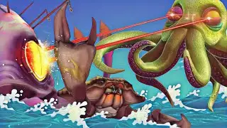 ALL BOSSES GAMEPLAY (GIANT CRAB VS COLOSSA SQUID  VS OCTONI) - Hungry Shark VS Hungry Dragon