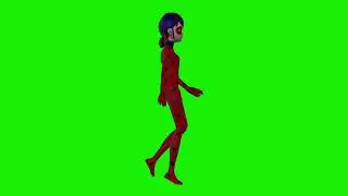 Леди Баг на зеленом фоне хромакей. LadyBug walk green screen chromakey
