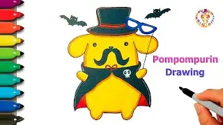 How to draw Halloween Pompompurin 💛🖤 Pompompurin drawing easy step by step | Sanrio