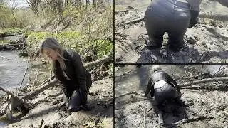 Anastasia gets seriously stuck and lost her boots in the mud