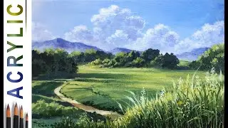 Summer fields. How to paint landscape 🎨ACRYLIC Tutorial DEMO