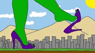 SHEHULK GIANTESS GROWTH FEET DANGLE POV ANIMATION UNAWARE HIGH HEELS FOOT CRUSH STOMP CITY
