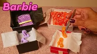 Packing Barbie dresses and shoes in boxes with crinkly paper - soft spoken ASMR