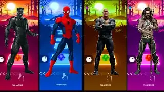 Black Panther 🆚  Spider Man 🆚 Black Adam 🆚 Aquaman, Tiles Hop DANCE Battle! 🎮🕺
