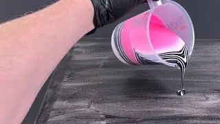 Acrylic pouring with three colors - black, rose and white - simple painting technique