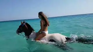 Girl Rides Horse in the Sea
