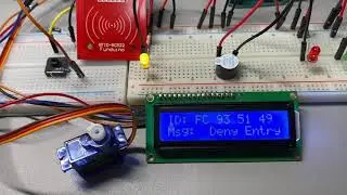 Arduino + RFID, Servo motor, LCD, Buzzer, Button and Led.