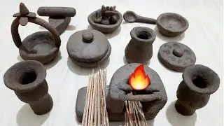Primitive technique make handmade clay miniature kitchen set | kitchen tools | DIY Yourself Crafts