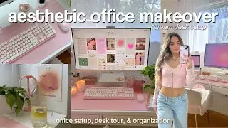 AESTHETIC DESK MAKEOVER *pinterest inspired* 🎀 🖥️ office transformation & desk tour