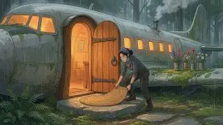 Turning a Crashed Plane Into a Cozy Home on a Rainy Night | Ghibli Style ASMR