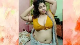Curvy aunty huge cleavage open blouse after bath and deep navel 
