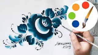 Gzhel by filbert brush, Blue decorative painting, acrylic painting