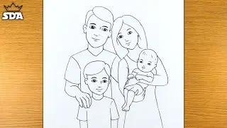 Family drawing easy||how to draw simple family||family with 4 members||family easy drawings