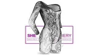 She-Woolf Hosiery, Riley, Black Long Sleeve Floral Detailed Crotchless Body-Stockings