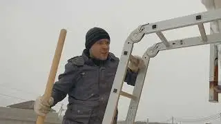 Труба помялась,чистка снега с крыши