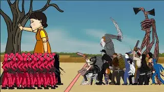 Squid Game Vs Chainsaw Man, Cartoon Cat, Tyrant, IT Pennywise, Freddy, Jason, Michael, Jeff + More