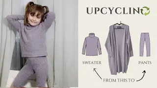 Upcycling sewing tutorial from old sweater to leggings and sweater for kids - LEKApatterns