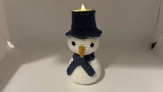 Crochet Snowman with battery operated tea light in hat