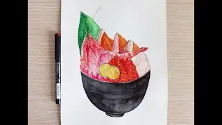 How to draw Sushi - Sashimi step by step food illustration watercolor painting 钢笔淡彩 食物 寿司 刺身