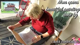My Mom Opening Painting Done Of Our Old House Painted By Laura Barrichello!