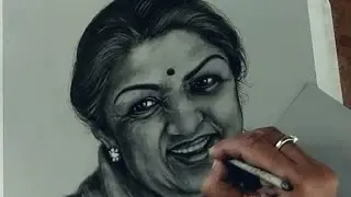 My Sketching Tribute to Lathaji | Latha Mangeshkar drawing | Charcoal Portrait of Latha Mangeshkar |
