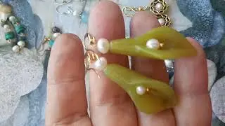 серьги с нефритом и жемчугом