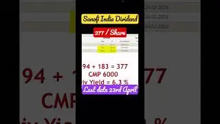 SANOFI INDIA Limited Dividend of 377 / Share - Last Date to Buy 23rd April