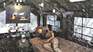 HEAVY SNOW CAMPING ❄️ A LARGE 2-ROOM INFLATABLE TENT . CAMPING ASMR .