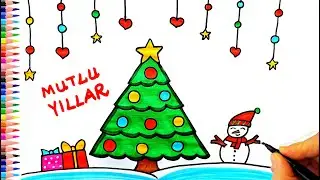 Yeni Yıl Resmi Çizimi 🎄 Yılbaşı Resmi Çizimi - Yeni Yıl Çizimleri - Kış Resmi Çizimi - Kar Çizimi