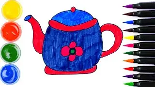 How to draw a teapot. Coloring page/Drawing and painting for kids.
