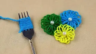 Super Easy Woolen Flower Making for Beginners | Hand Embroidery Amazing Trick | Wool Flower Design