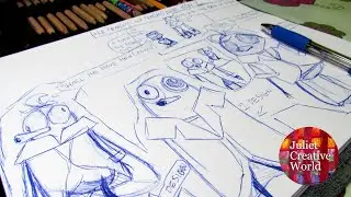 Fliestones. How to draw comic  illustration in ballpen technique.