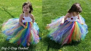 Easy Crochet toddler Baby Dress | Tulle No Sew Dress | BAG O DAY CROCHET TUTORIAL