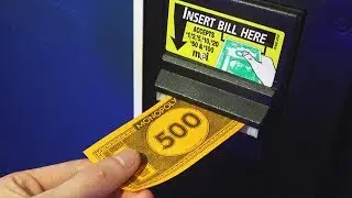 Trying to use Monopoly Money at the Arcade!