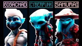 We live We love We lie Smurf Blue Cat: in differn styles gigachad, cyberpunk, samurai