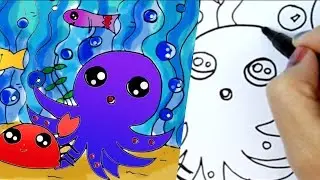How to draw sea animals  - DRAW A CUTE AND EASY octopus crab star fish ocean sea