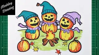 How to Draw Halloween Pumpkin Campfire Party