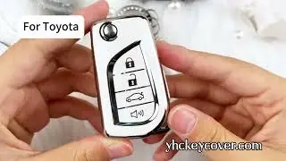 Silver White Car Key Fob Cover for Toyota with Diamond Keychain