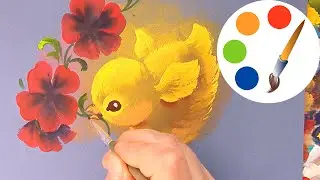 How to paint a fluffy chicken with a flat angle brush