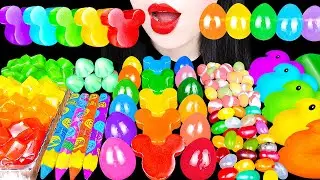 ASMR MUKBANG | RAINBOW HONEY JELLY CANDY Desserts (Mickey, Egg kohakuto, Tik tok Marshmallow)