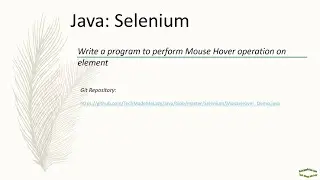 Java | Selenium | Mouse Over