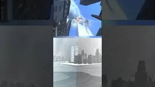 Twin towers. animation vs real footage. side bye SIDE.  