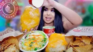 ASMR MUKBANG CHIPOTLE GIANT CHEESY BURRITO, LOADED BURRITO BOWL WITH CRISPY CHIPS EXTRA GUAC *messy*